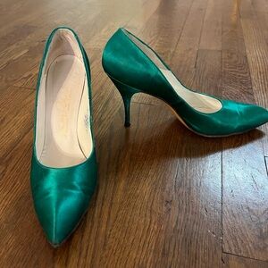Vintage 1980s Stanley Philipson Emerald Green Satin Pumps Size 9